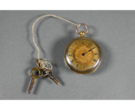 Mayer, Madder &amp; Co. Bloomsbury, a small 18k ladies fob watch, the key wind movement with engine turned gilt dial, 36 mm d