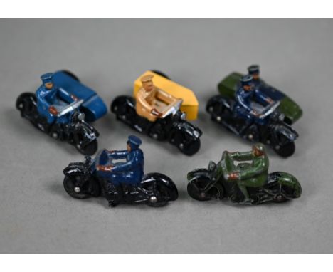 A Dinky 44 b AA Patrol Motorcycle, a 43b RAC Patrol Motorcycle and a 42b motorcycle and side car - Police, tow a 37b Police M