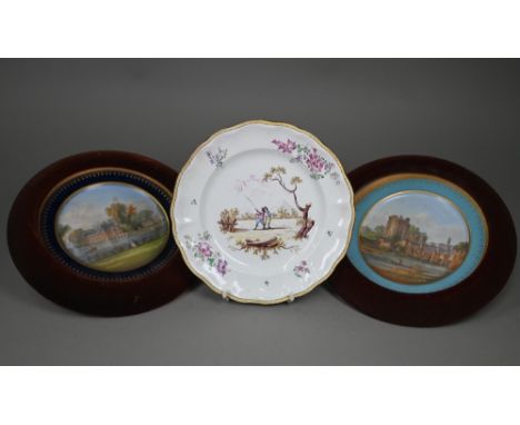 Two 19th century wall plates with Sevres marks for 1781, one painted with the Chateau de Chantilly, the other with Chateau de