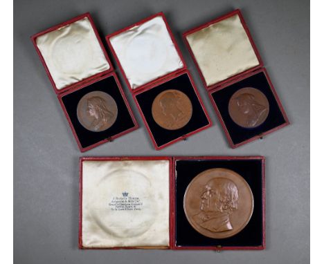 A late Victorian bronze commemorative medallion, the obverse with relief bust of Gladstone by Lauer and J Rochelle Thomas, th