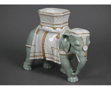 A Victorian Royal Worcester vase modelled as an elephant with howdah, by James Hadley, 20 cm high 