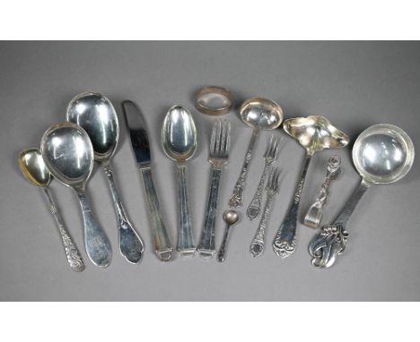 Two Danish design serving spoons, Carl Cohr, 1935/37, a Hans Hansen design Sterling spoon and fork with matching silver-handl