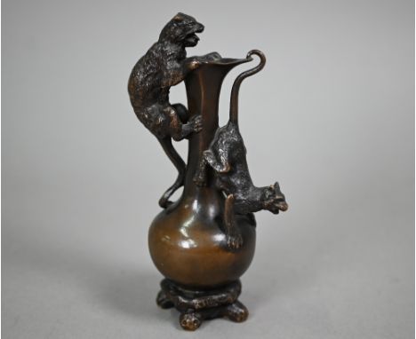 After Christophe Fratin, bronze, two cats on a ewer, signed foundry mark for Theibaut Freres, Paris, 16 cm high 