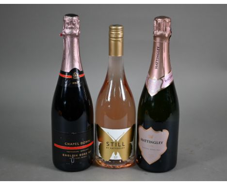 Three bottles of English wine: Hattingley English Sparkling Rose, Hattingley Still Rose, 2019, Chapel Down English Rose (3); 