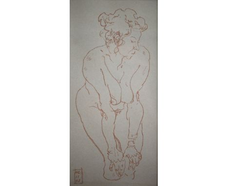 Nigel Casseldine (b 1947) - 'Fran I', figurative sketch in conte crayon, signed with monogram and dated '98, 29 x 14 cm 