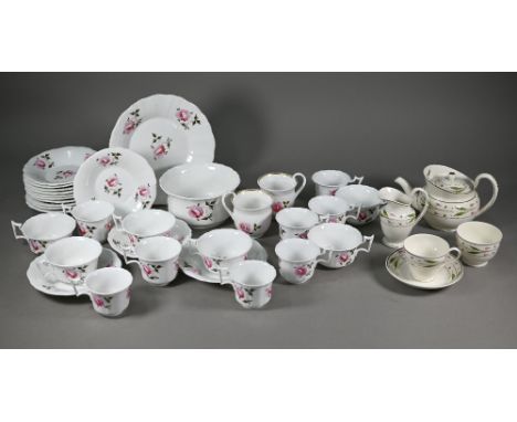 A Victorian floral-painted china mixed set of fourteen tea/coffee cups and saucers with slop-bowl and sandwich plate to/w a W