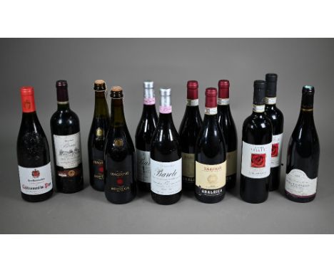 Twelve bottles of red wine including three bottles of Araldica, Barolo, Italia, 2016; two bottles of Gramolere, Barolo, Italy