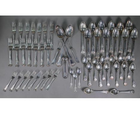 An extensive Georgian Scottish silver set of flatware in modified king's pattern, J.W. Howden, Edinburgh 1818-20, comprising 