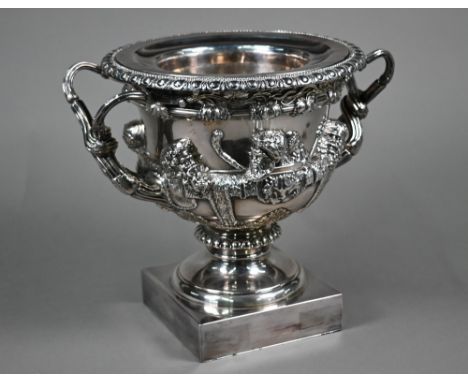 A William IV/early Victorian old Sheffield plate Warwick vase of traditional form, with liner and collar (as a champagne ice-