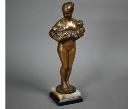 A bronze female nude figure with two babies, signed 'Linke A D Frinke', on onyx and slate base, 29 cm&nbsp; 