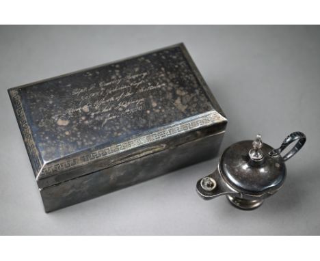 A good quality silver cigarette box, Walker &amp; Hall, Sheffield 1919, 16.5cm wide, to/w a small late Victorian 'Aladdin's L
