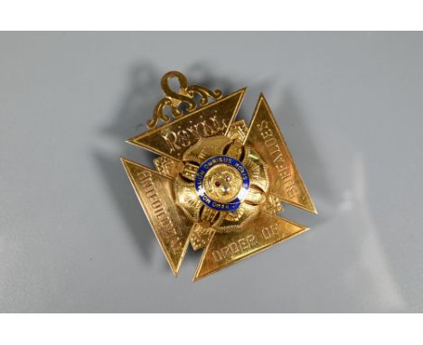 A 9ct yellow gold order for the Royal Antediluvian Order of Buffaloes awarded to Primo J R Axworthy, 1938, approx 17.1 g all 