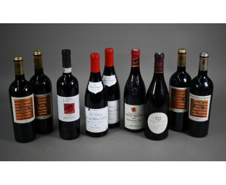 Nine bottles of red wine - four bottles of Chateau d'Or et de Gueules, La bolida, France, 2006; two bottles of Les Cateaux - 