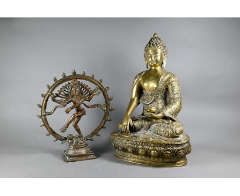 A 20th century Nepalese gilt-metal figure of Shakyamuni Buddha, 32 cm high to/w a 20th century Indian bronze Shiva Nataraja (