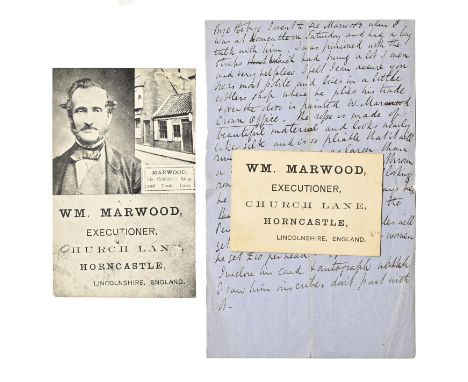 Crime &amp; Punishment. William Marwood (1820-1883), an autographed copy of his business/trade card,&nbsp;printed in monochro