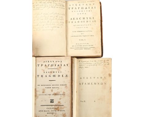 Classics. [Aeschylus], [...] Aeschyli Tragoediae [...], two-volume set, Glasguæ: In Aedibus Academicis, excudebant Robertus F