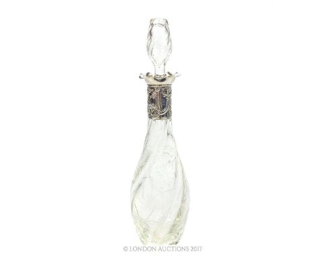 A late Victorian glass decanter with a sterling silver collar, James Deakin & Sons (John & William F Deakin), Chester 1900, h