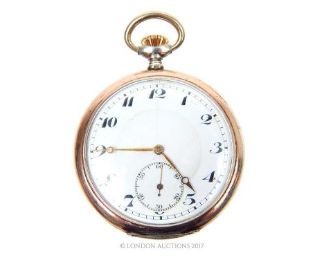 A Swiss .800 standard silver pocket watch, parcel gilt with rose gold, having engine turned detail to the rear of the case, w