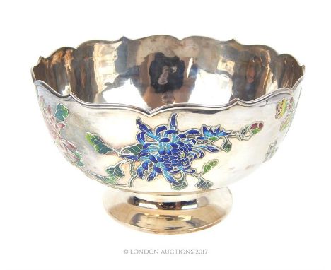 A late 19th / early 20th century Chinese hallmarked silver and cloisonne bowl, bearing the mark of Zee Wo of 370 Honan Road, 