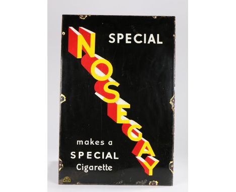 Nosegay cigarettes enamel sign, the black ground with red, yellow and white lettering "Nosegay Special, makes a special cigar