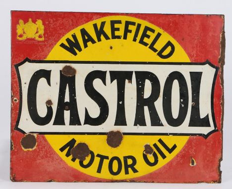 Wakefield Castrol Motor Oil double sided enamel sign by Stocal, 51cm x 40.5cm