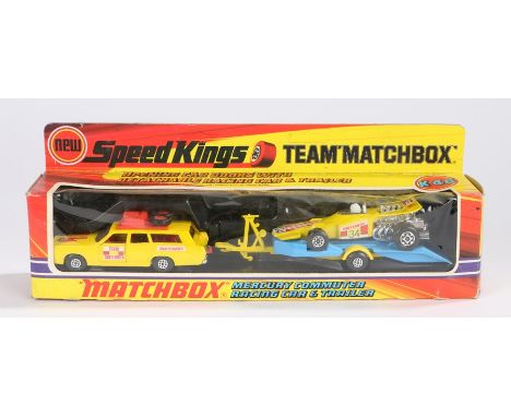 Matchbox Speed Kings Team Matchbox, K-46, Mercury Commuter Racing car and Trailer, Opening Car Doors with Detachable Racing C