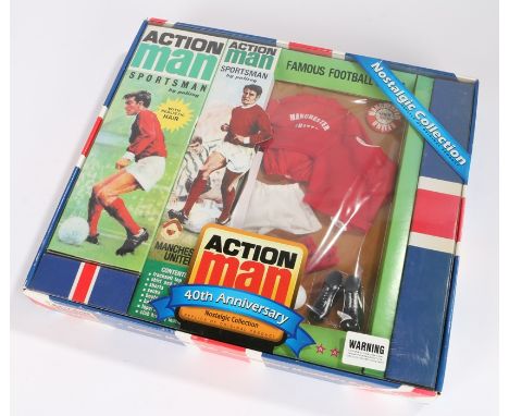 Action Man 40th Anniversary sportsman, with Manchester United kit and accessories, housed in a presentation box