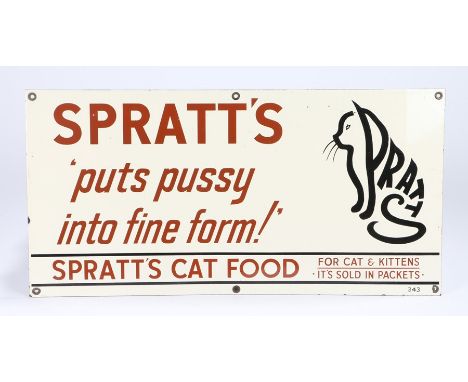 Rare Spratt's advertising enamel sign, Spratt's 'puts pussy into fine form!' Spratt's Cat Foot. For Cat &amp; Kittens. It's s