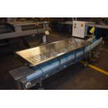 Motorized Belt Conveyor, 11' Length Blue Belt x 16" Wide, Stainless Steel Hopper, 80" Length,