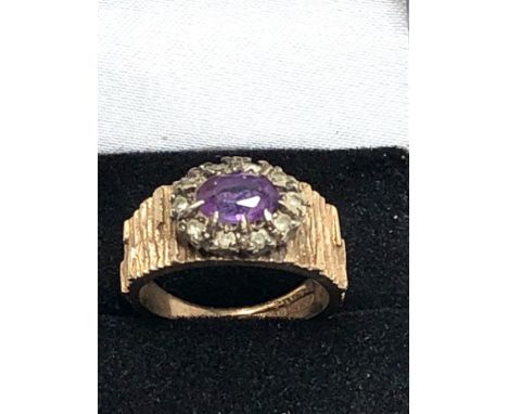 9ct Gold Vintage Amethyst &amp; stone set Ring (4.4g)