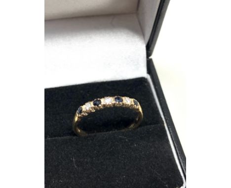 9ct gold  sapphire &amp; diamond ring weight 1.8g 0.10ct diamonds