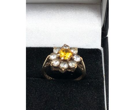 9ct Gold Vintage Synthetic Yellow Sapphire &amp; stone set  Ring (3.5g)