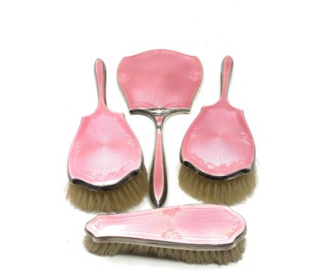 Antique silver &amp; enamel brush set worn condition 