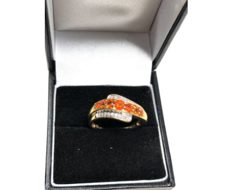 9ct gold diamond &amp; fire opal ring weight 2.8g