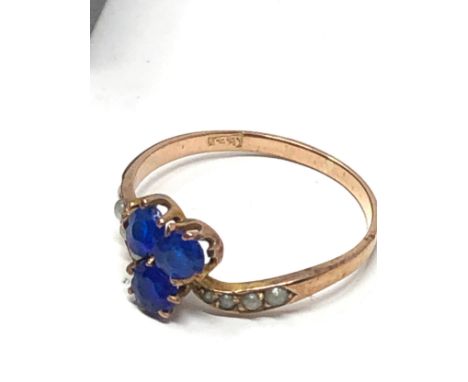 8ct Gold Antique blue Paste sone &amp; Pearl Ring (1.1g)