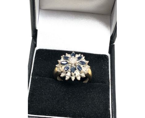 9ct Gold Vintage Sapphire &amp; Diamond Cluster Ring (4.3g)