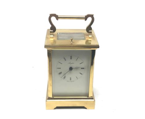large Angelus repeater carriage clock chimes half and hour the clock winds and ticks but is missing glass side panel as shown