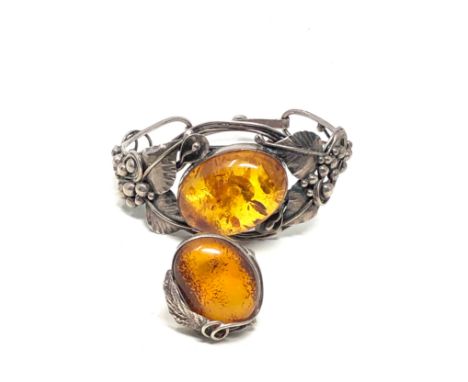 Vintage Sterling Silver Amber Bangle &amp; Ring (43g)