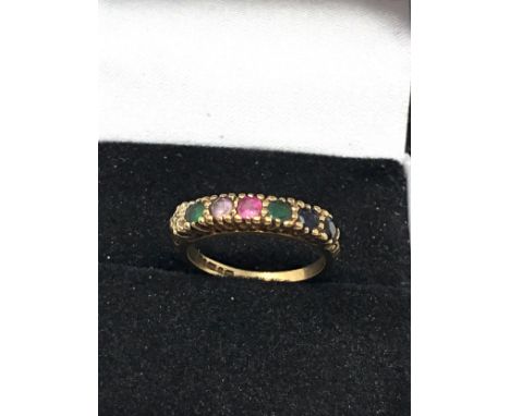 9ct Gold Acrostic Diamond, Emerald, Amethyst, Ruby, Emerald, Sapphire &amp; Tourmaline  Ring (1.8g)