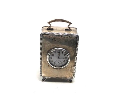 Antique silver cased carriage clock Birmingham silver hallmarks measures approx height 12cm non working