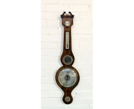 A 19th century rosewood five dial wheel barometer with faux brass painted inlaid decoration, signed "Kenduck droitwich". 26.5