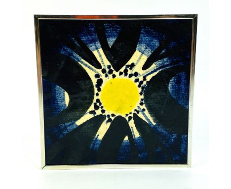 John Piper (1903-1992) for Fulham pottery, a framed art pottery tile, signed and dated to the reverse, 16cms wide x 16cms hig