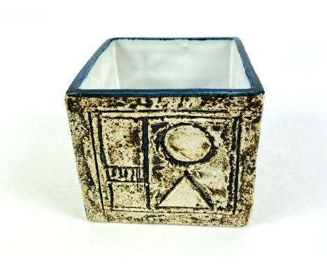 A Troika pottery Cube vase, signed to the underside by artist Teo Bernatowitz, circa 1974, 9cms wide x 9cms deep x 8cms high.