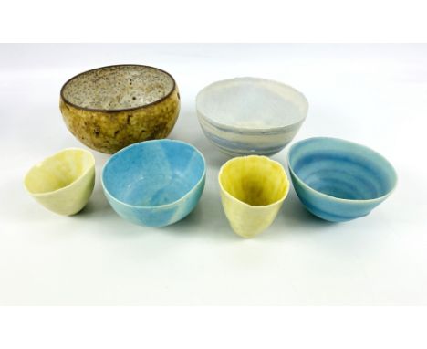 Six items of studio pottery and porcelain by Dierdre Burnett (1939-2022) all marked to the underside with initials D.B,
Deird