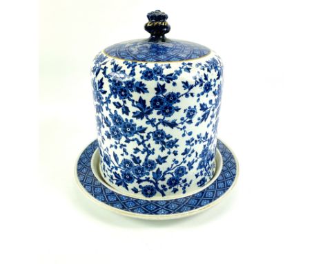 A large 19th century Staffordshire pottery blue and white Hawthornden pattern cheese bell by Ridgway Sparks &amp; Ridgway, 33