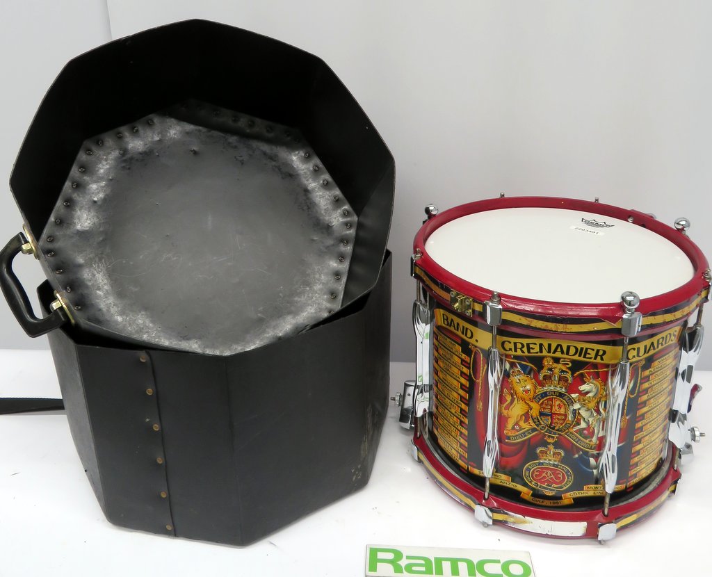 Grenadier Guards Premier Side Marching Snare Drum. Dimensions 38x34cm (WxD)