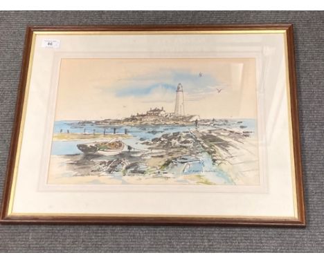 A colour print after Ronald Moore : St. Mary's Island, 28cm by 40cm, together with an oil-on-canvas depicting Castle Coomb in