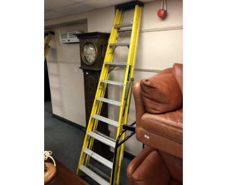 A fibreglass swing back nine tread ladder.