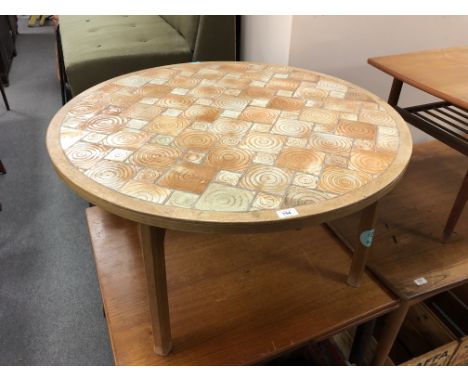 A 20th century Scandinavian circular tile topped coffee table (diameter 96cm).