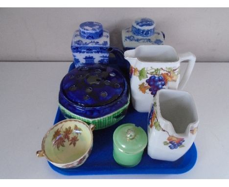 A tray of Maling flower bowl, sundae dish, water jugs and caddy etc 